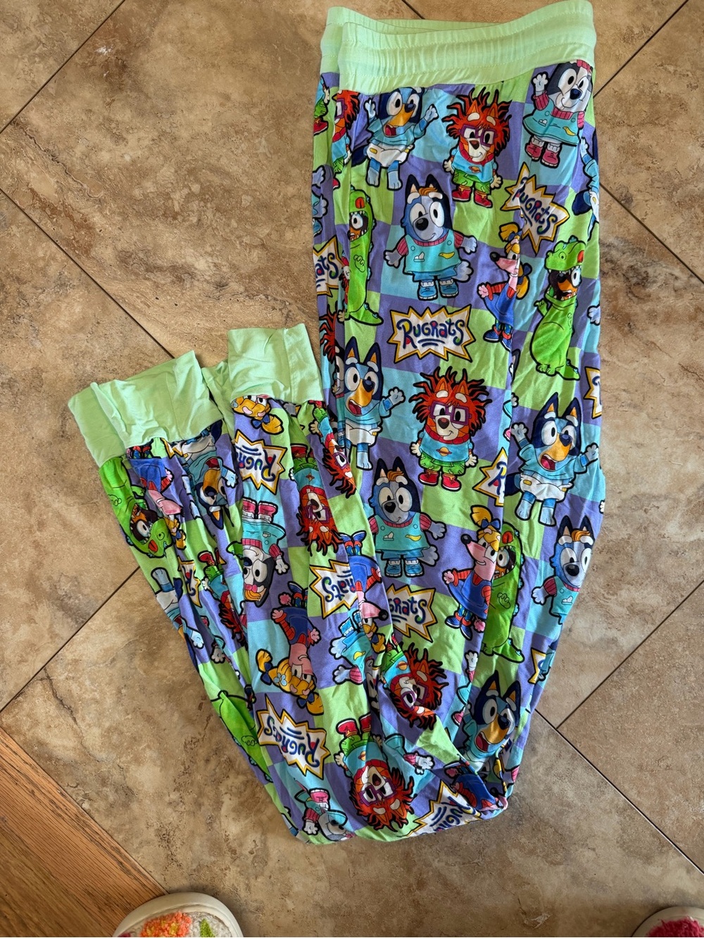 Print Track Joggers in Light Green & Blue